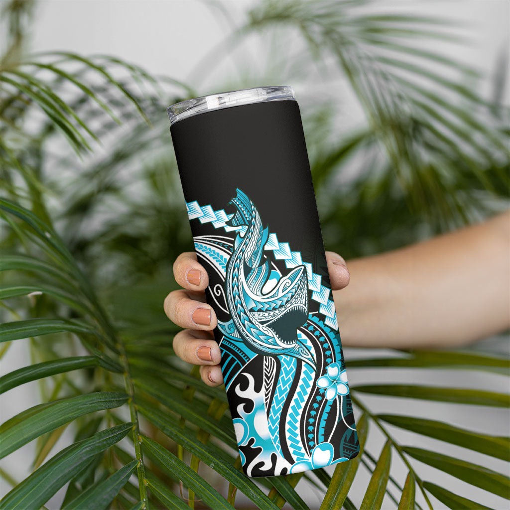 Blue Black Aloha Hawaii Skinny Tumbler Polynesian Shark Tattoo Plumeria LT14 - Polynesian Pride