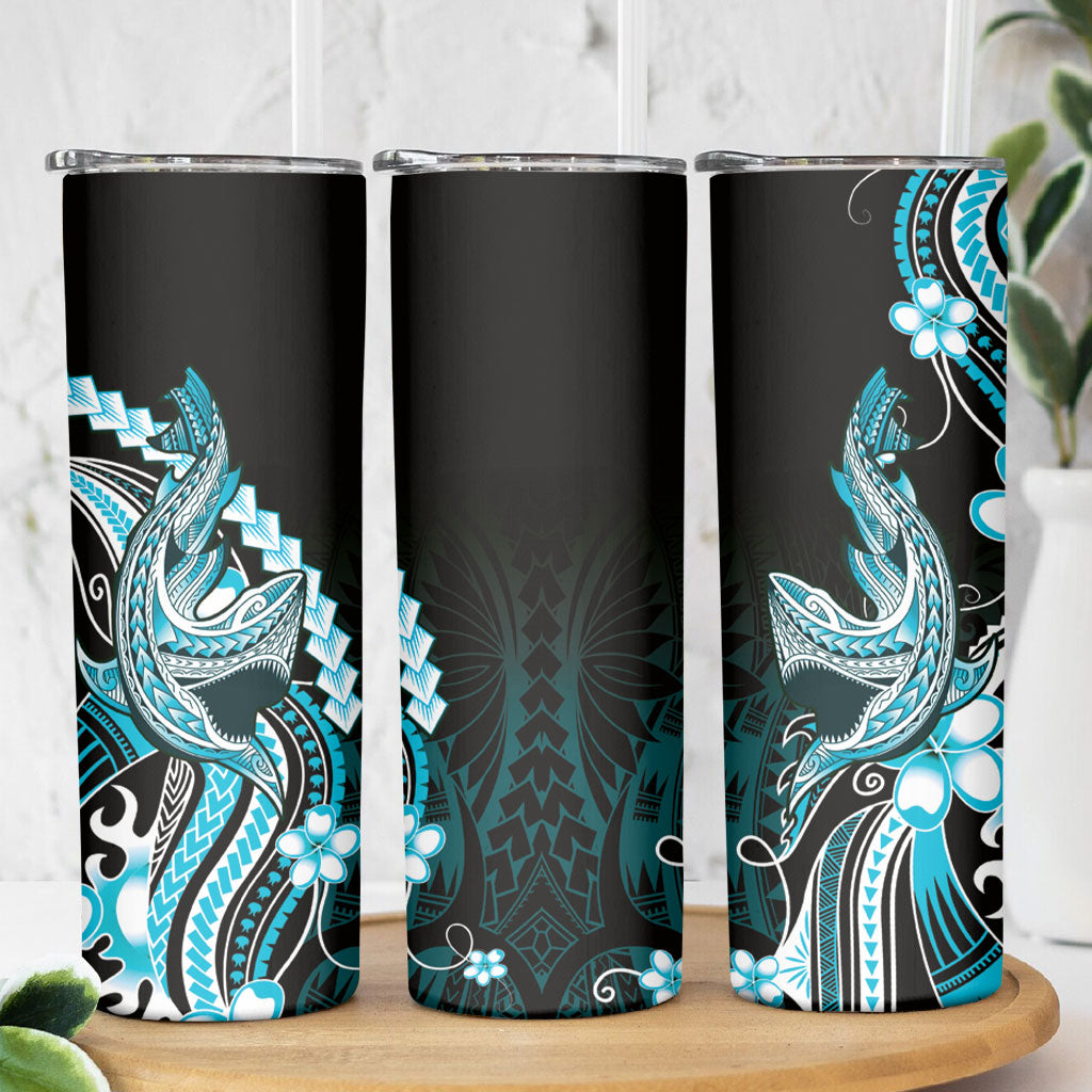 Blue Black Aloha Hawaii Skinny Tumbler Polynesian Shark Tattoo Plumeria LT14 - Polynesian Pride