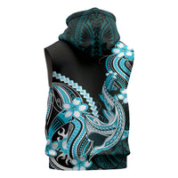 Blue Black Aloha Hawaii Sleeveless Hoodie Polynesian Shark Tattoo Plumeria