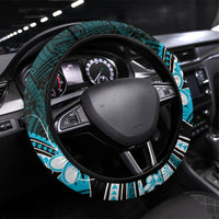 Blue Black Aloha Hawaii Steering Wheel Cover Polynesian Shark Tattoo Plumeria LT14 Universal Fit Blue - Polynesian Pride