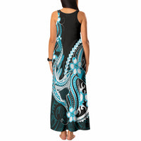 Blue Black Aloha Hawaii Tank Maxi Dress Polynesian Shark Tattoo Plumeria LT14 - Polynesian Pride