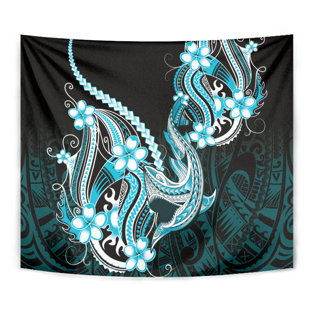 Blue Black Aloha Hawaii Tapestry Polynesian Shark Tattoo Plumeria