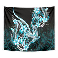 Blue Black Aloha Hawaii Tapestry Polynesian Shark Tattoo Plumeria