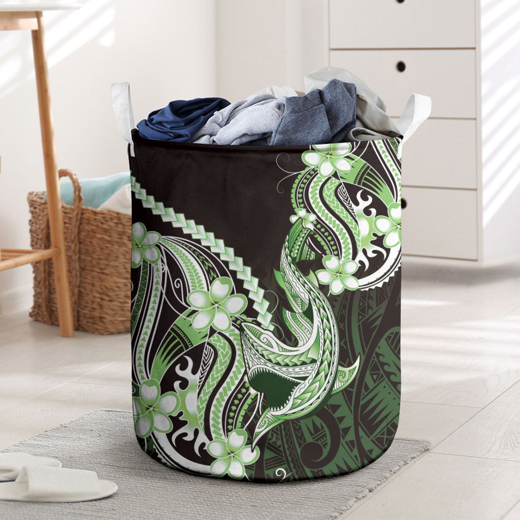Green Black Aloha Hawaii Laundry Basket Polynesian Shark Tattoo Plumeria