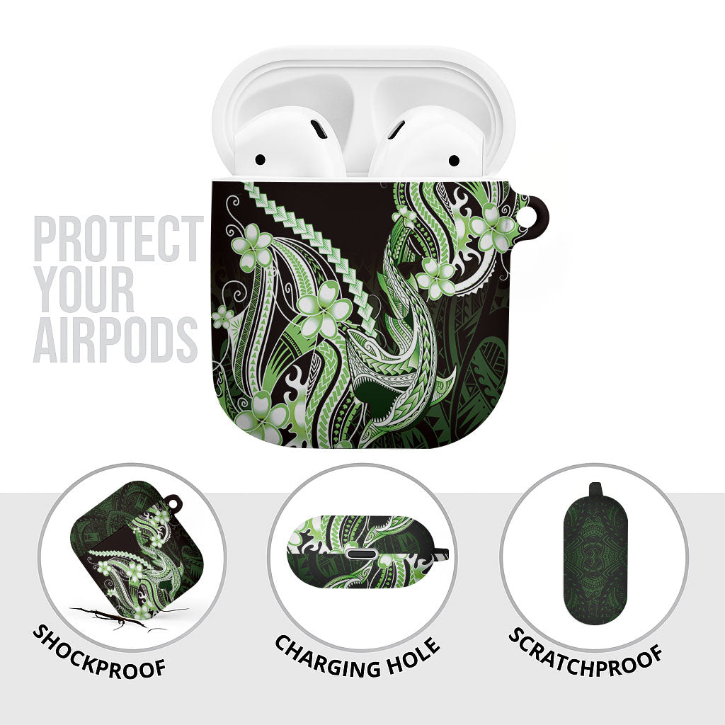 Green Black Aloha Hawaii AirPods Case Polynesian Shark Tattoo Plumeria