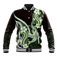 Green Black Aloha Hawaii Baseball Jacket Polynesian Shark Tattoo Plumeria