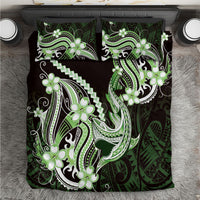 Green Black Aloha Hawaii Bedding Set Polynesian Shark Tattoo Plumeria