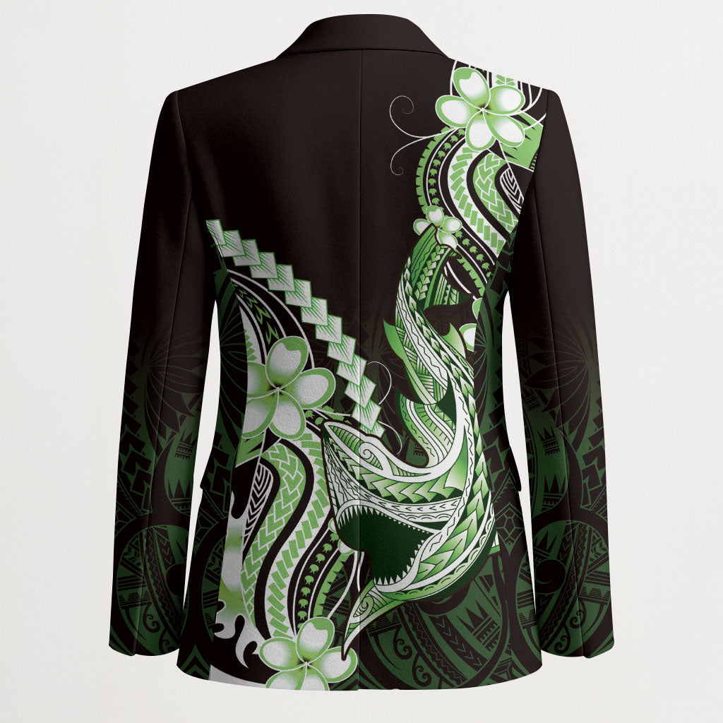 Green Black Aloha Hawaii Blazer Polynesian Shark Tattoo Plumeria