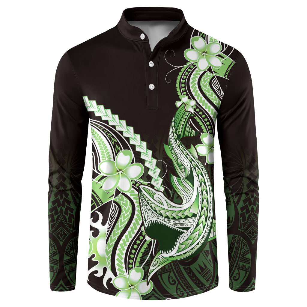 Green Black Aloha Hawaii Button Sweatshirt Polynesian Shark Tattoo Plumeria