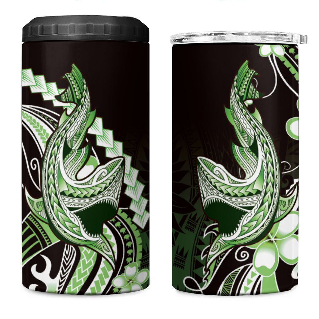 Green Black Aloha Hawaii 4 in 1 Can Cooler Tumbler Polynesian Shark Tattoo Plumeria LT14 One Size: 16 oz Green - Polynesian Pride