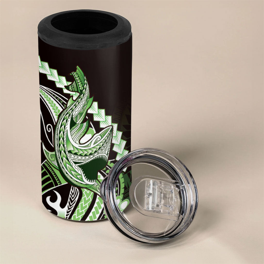 Green Black Aloha Hawaii 4 in 1 Can Cooler Tumbler Polynesian Shark Tattoo Plumeria LT14 - Polynesian Pride