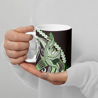 Green Black Aloha Hawaii Ceramic Mug Polynesian Shark Tattoo Plumeria