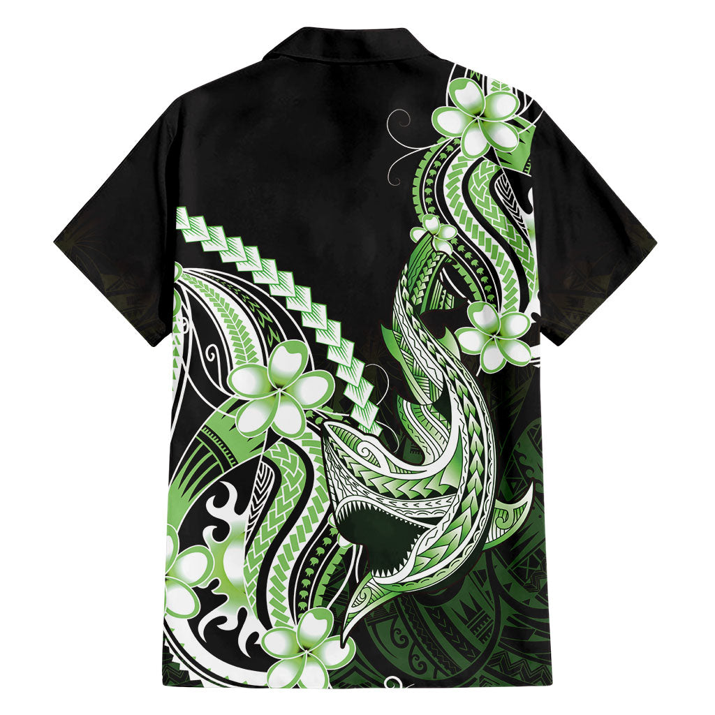 Green Black Aloha Hawaii Family Matching Long Sleeve Bodycon Dress and Hawaiian Shirt Polynesian Shark Tattoo Plumeria LT14 - Polynesian Pride