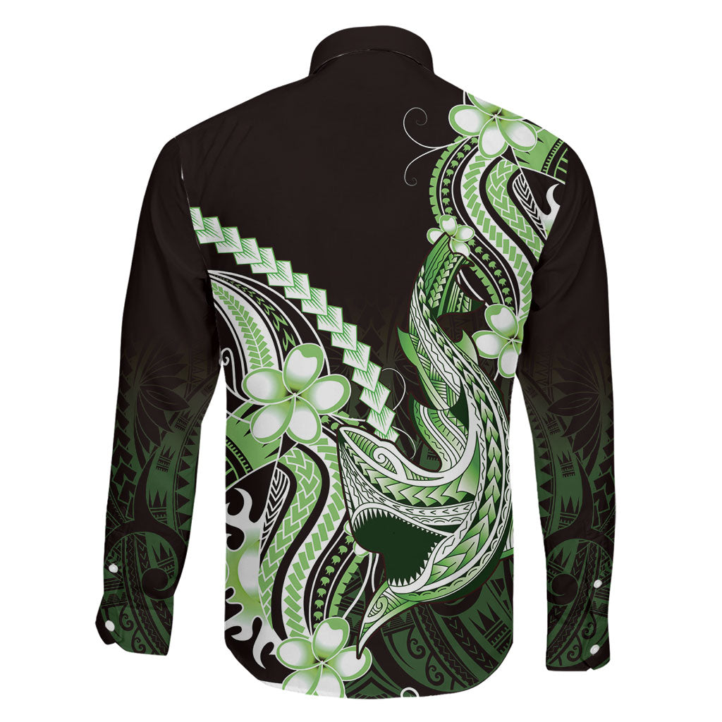 Green Black Aloha Hawaii Family Matching Long Sleeve Bodycon Dress and Hawaiian Shirt Polynesian Shark Tattoo Plumeria LT14 - Polynesian Pride