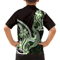 Green Black Aloha Hawaii Family Matching Mermaid Dress and Hawaiian Shirt Polynesian Shark Tattoo Plumeria LT14 - Polynesian Pride