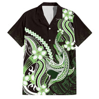 Green Black Aloha Hawaii Family Matching Off Shoulder Maxi Dress and Hawaiian Shirt Polynesian Shark Tattoo Plumeria LT14 Dad's Shirt - Short Sleeve Green - Polynesian Pride