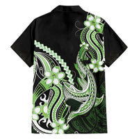 Green Black Aloha Hawaii Family Matching Off Shoulder Maxi Dress and Hawaiian Shirt Polynesian Shark Tattoo Plumeria LT14 - Polynesian Pride