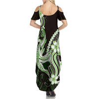 Green Black Aloha Hawaii Family Matching Summer Maxi Dress and Hawaiian Shirt Polynesian Shark Tattoo Plumeria LT14 - Polynesian Pride