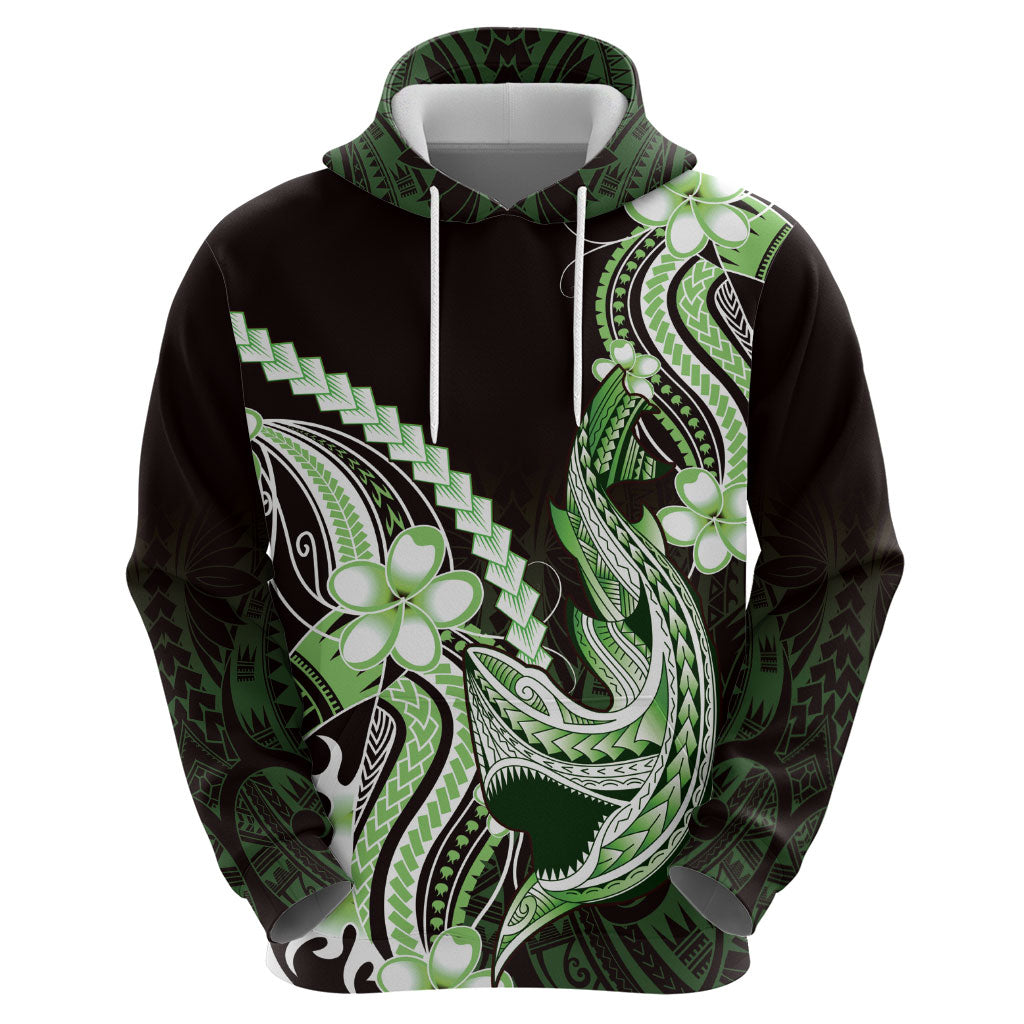 Green Black Aloha Hawaii Hoodie Polynesian Shark Tattoo Plumeria