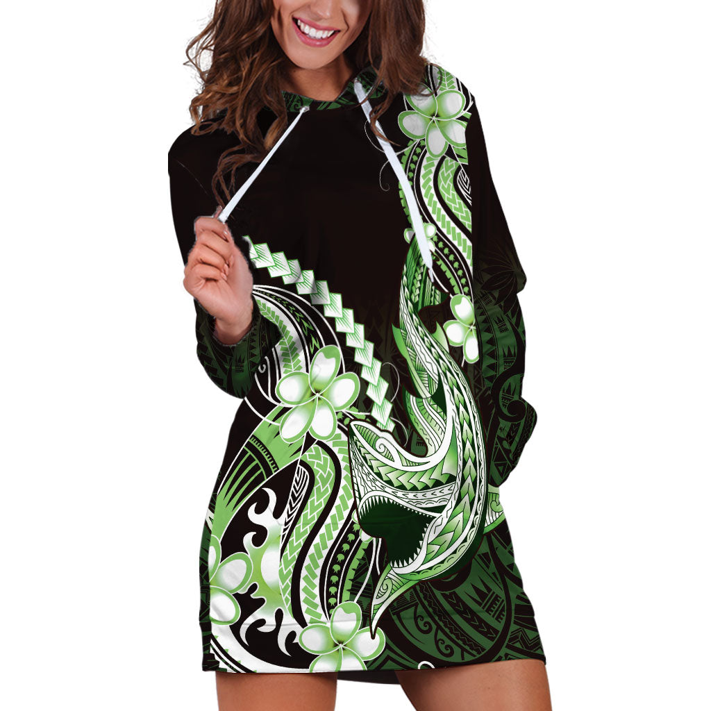 Green Black Aloha Hawaii Hoodie Dress Polynesian Shark Tattoo Plumeria LT14 Green - Polynesian Pride