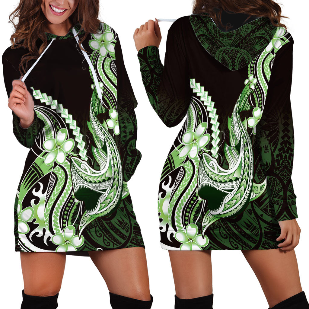 Green Black Aloha Hawaii Hoodie Dress Polynesian Shark Tattoo Plumeria LT14 - Polynesian Pride