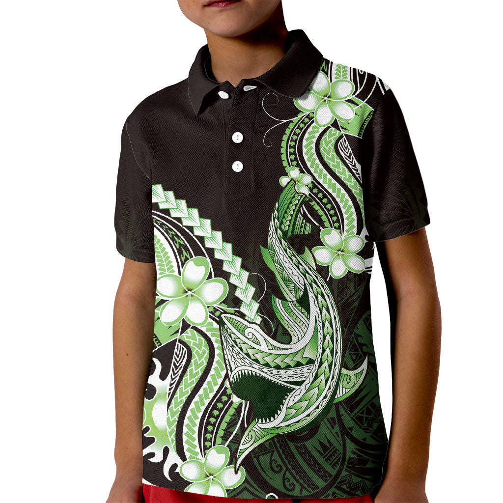 Green Black Aloha Hawaii Kid Polo Shirt Polynesian Shark Tattoo Plumeria