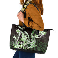 Green Black Aloha Hawaii Leather Tote Bag Polynesian Shark Tattoo Plumeria LT14 Green - Polynesian Pride