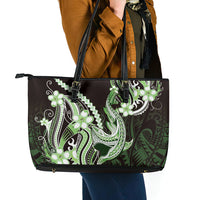 Green Black Aloha Hawaii Leather Tote Bag Polynesian Shark Tattoo Plumeria LT14 - Polynesian Pride