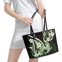 Green Black Aloha Hawaii Leather Tote Bag Polynesian Shark Tattoo Plumeria LT14 - Polynesian Pride