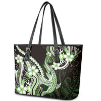 Green Black Aloha Hawaii Leather Tote Bag Polynesian Shark Tattoo Plumeria LT14 - Polynesian Pride