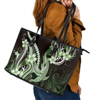 Green Black Aloha Hawaii Leather Tote Bag Polynesian Shark Tattoo Plumeria LT14 - Polynesian Pride