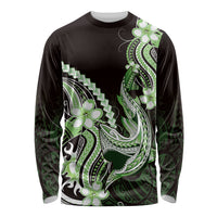Green Black Aloha Hawaii Long Sleeve Shirt Polynesian Shark Tattoo Plumeria LT14 Unisex Green - Polynesian Pride