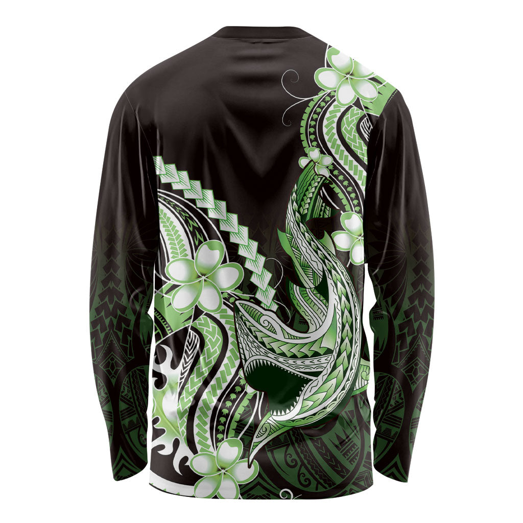 Green Black Aloha Hawaii Long Sleeve Shirt Polynesian Shark Tattoo Plumeria LT14 - Polynesian Pride