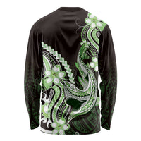 Green Black Aloha Hawaii Long Sleeve Shirt Polynesian Shark Tattoo Plumeria LT14 - Polynesian Pride