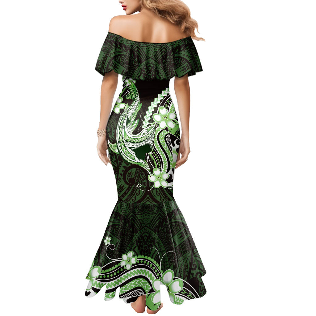 Green Black Aloha Hawaii Mermaid Dress Polynesian Shark Tattoo Plumeria