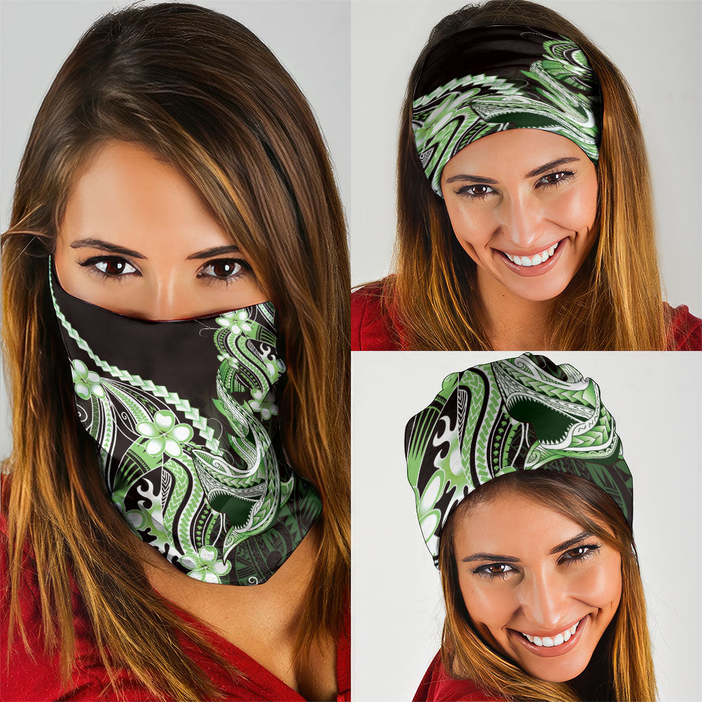 Green Black Aloha Hawaii Neck Gaiter Polynesian Shark Tattoo Plumeria