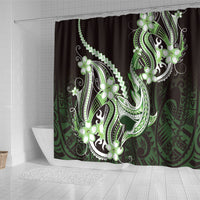 Green Black Aloha Hawaii Shower Curtain Polynesian Shark Tattoo Plumeria