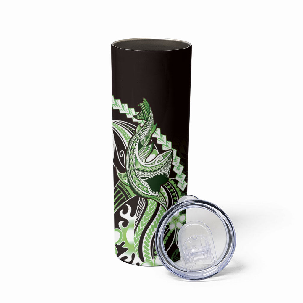 Green Black Aloha Hawaii Skinny Tumbler Polynesian Shark Tattoo Plumeria LT14 - Polynesian Pride