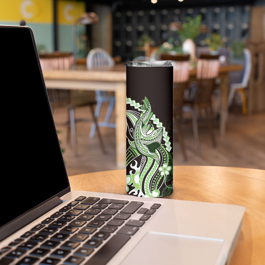 Green Black Aloha Hawaii Skinny Tumbler Polynesian Shark Tattoo Plumeria LT14 - Polynesian Pride