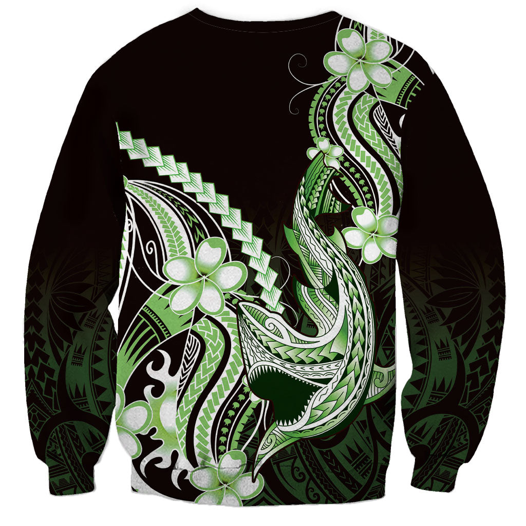 Green Black Aloha Hawaii Sweatshirt Polynesian Shark Tattoo Plumeria