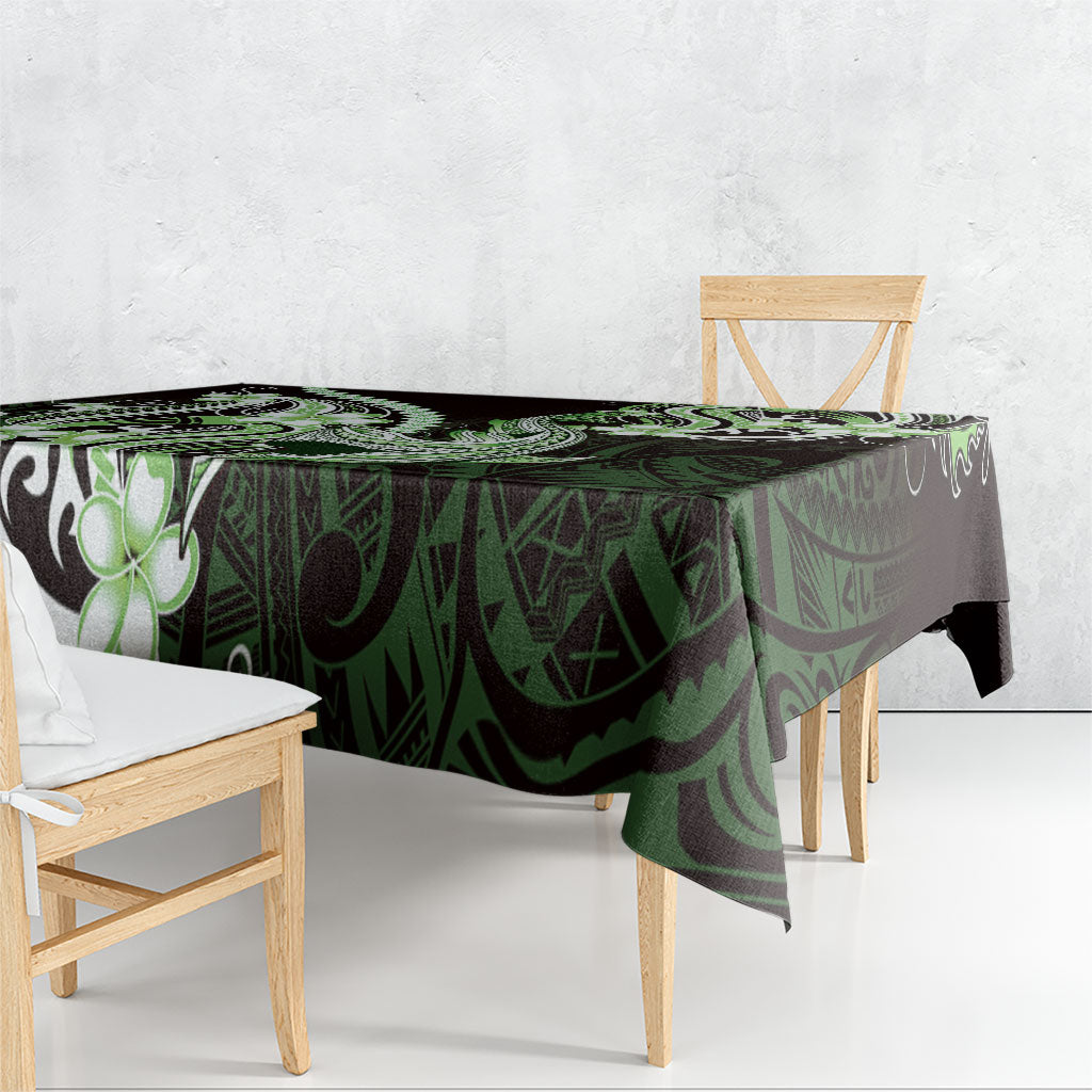 Green Black Aloha Hawaii Tablecloth Polynesian Shark Tattoo Plumeria