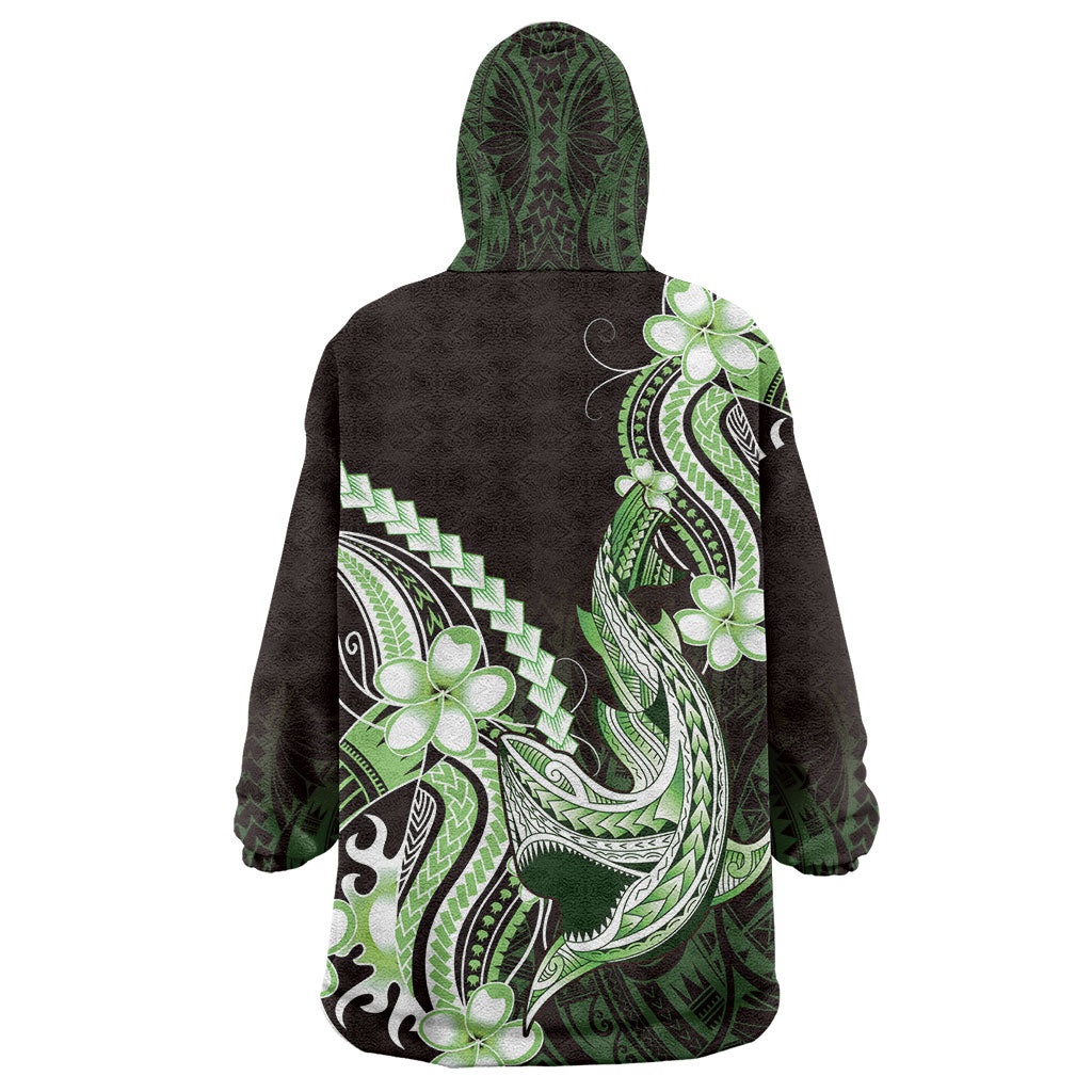 Green Black Aloha Hawaii Wearable Blanket Hoodie Polynesian Shark Tattoo Plumeria LT14 - Polynesian Pride