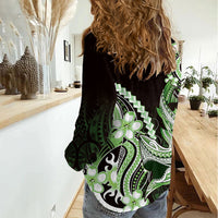 Green Black Aloha Hawaii Women Casual Shirt Polynesian Shark Tattoo Plumeria LT14 - Polynesian Pride