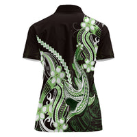 Green Black Aloha Hawaii Women Polo Shirt Polynesian Shark Tattoo Plumeria LT14 - Polynesian Pride