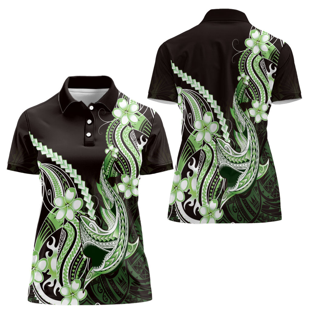 Green Black Aloha Hawaii Women Polo Shirt Polynesian Shark Tattoo Plumeria LT14 - Polynesian Pride