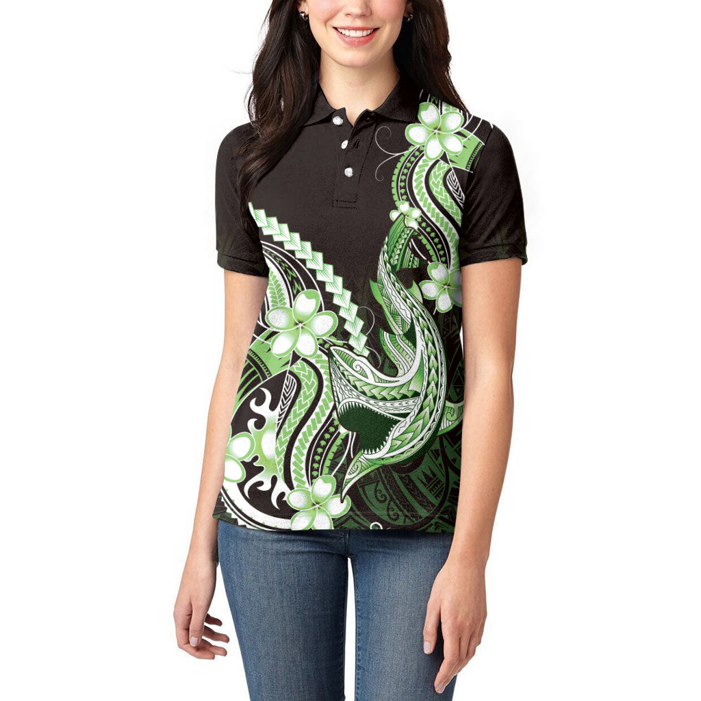 Green Black Aloha Hawaii Women Polo Shirt Polynesian Shark Tattoo Plumeria LT14 - Polynesian Pride