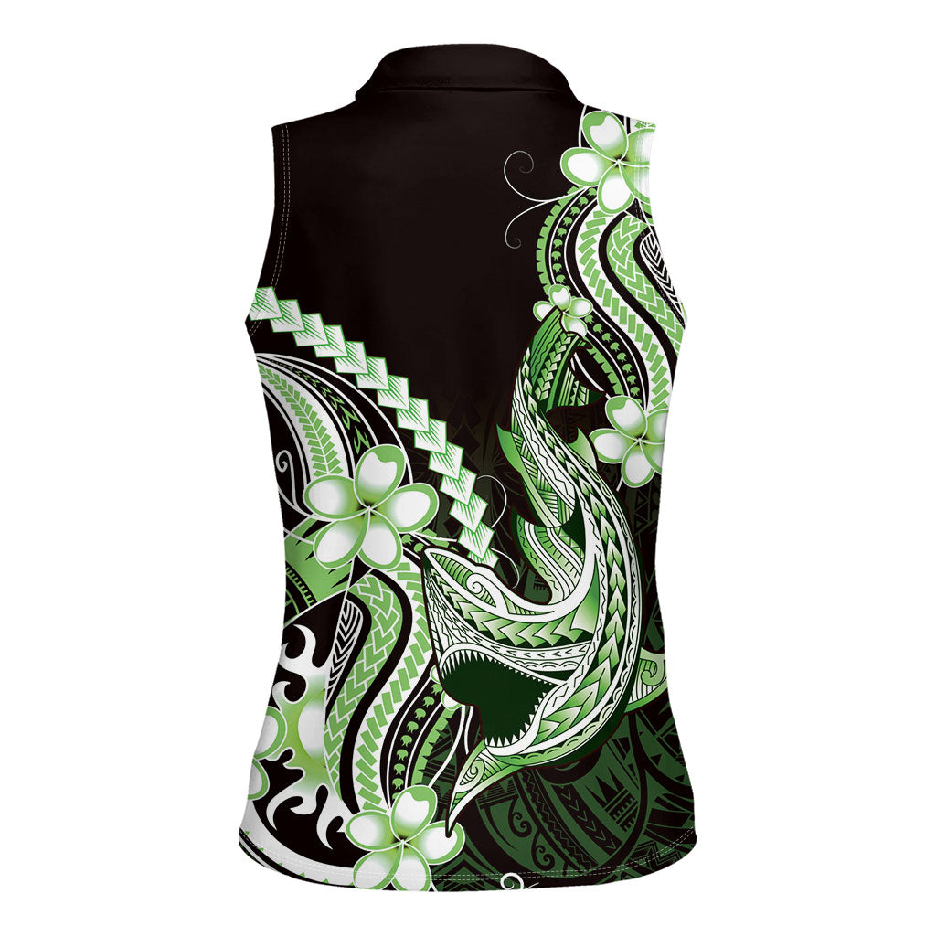 Green Black Aloha Hawaii Women Sleeveless Polo Shirt Polynesian Shark Tattoo Plumeria LT14 - Polynesian Pride