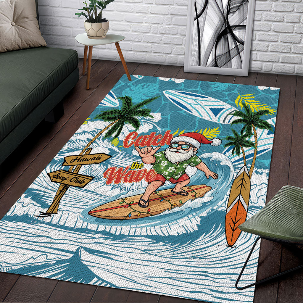 Hawaii Summer Christmas Area Rug Surfing Santa Shaka Catch The Wave