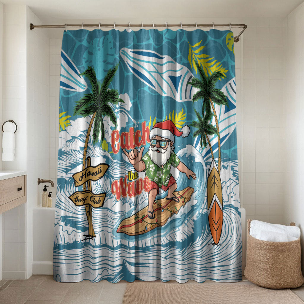 Hawaii Summer Christmas Bathroom Set Surfing Santa Shaka Catch The Wave