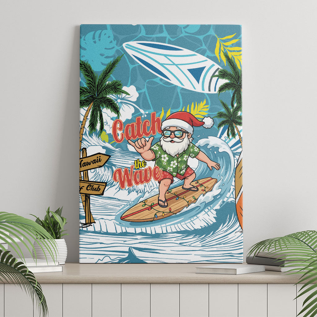Hawaii Summer Christmas Canvas Wall Art Surfing Santa Shaka Catch The Wave